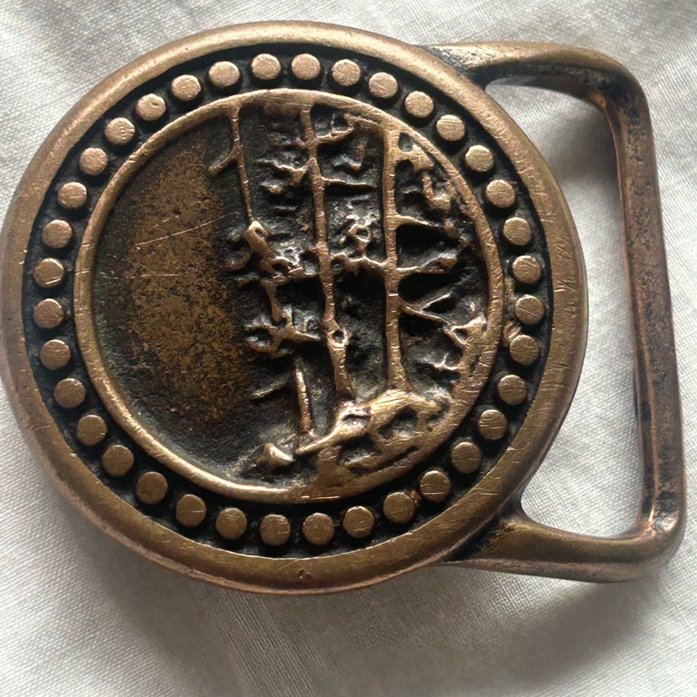 Vtg 1974 Clingman's Dome Trees Solid Brass Belt Buckle Tech Ether